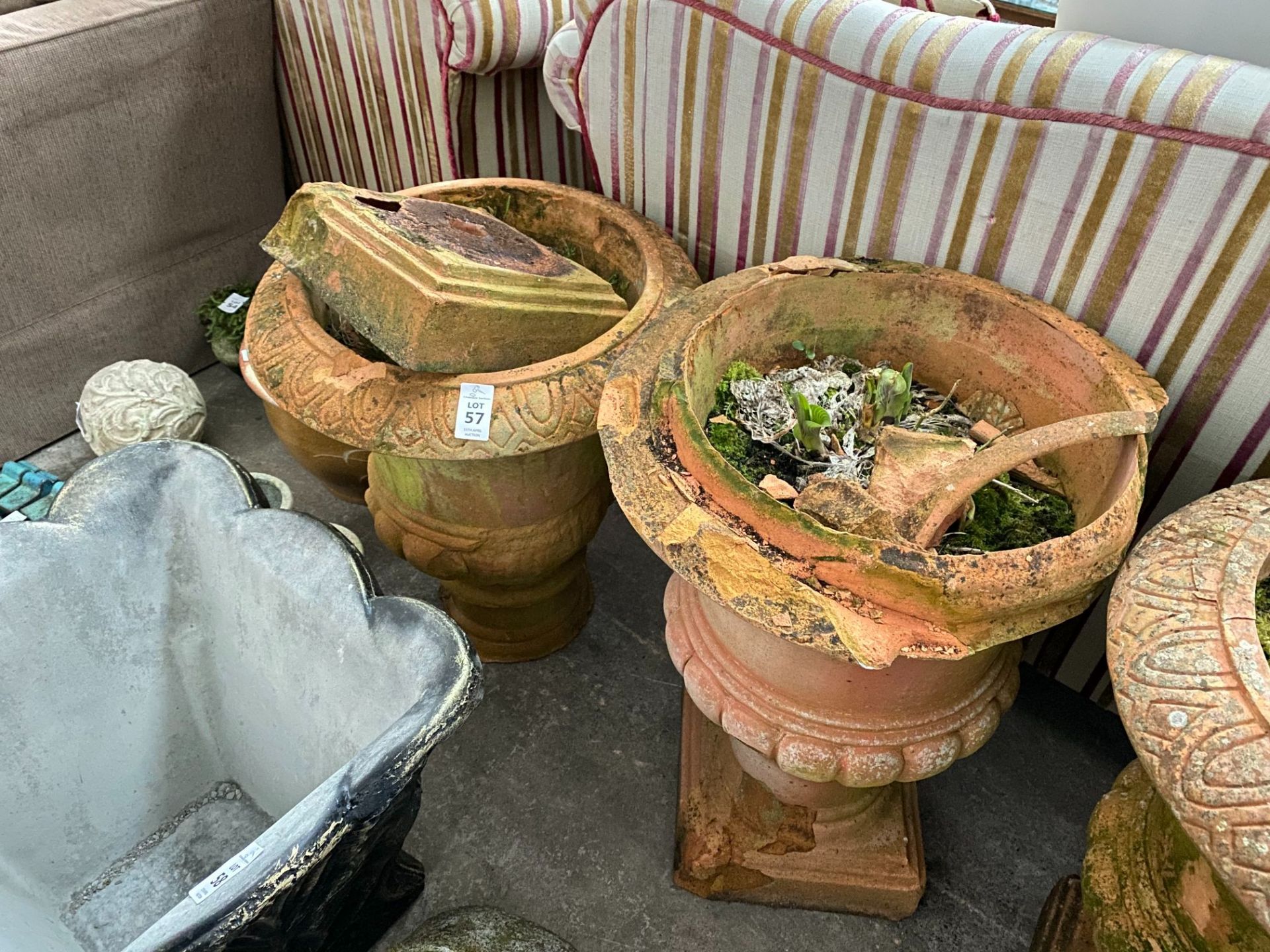 PAIR OF TERRACOTTA VASES (DAMAGED)