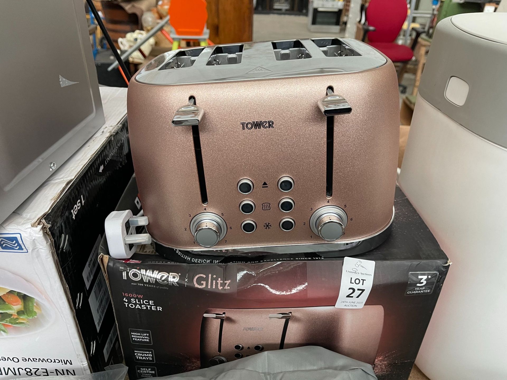 TOWER GLITZ 4-SLICE TOASTER - PINK/ROSE GOLD (WORKING)