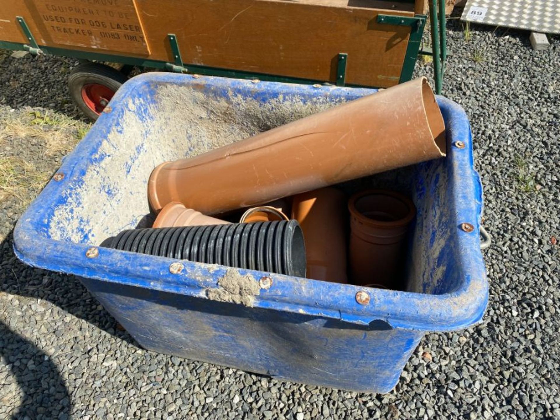LARGE MOTAR TUB WITH PIPE FITTINGS (NO HAMMER VAT)