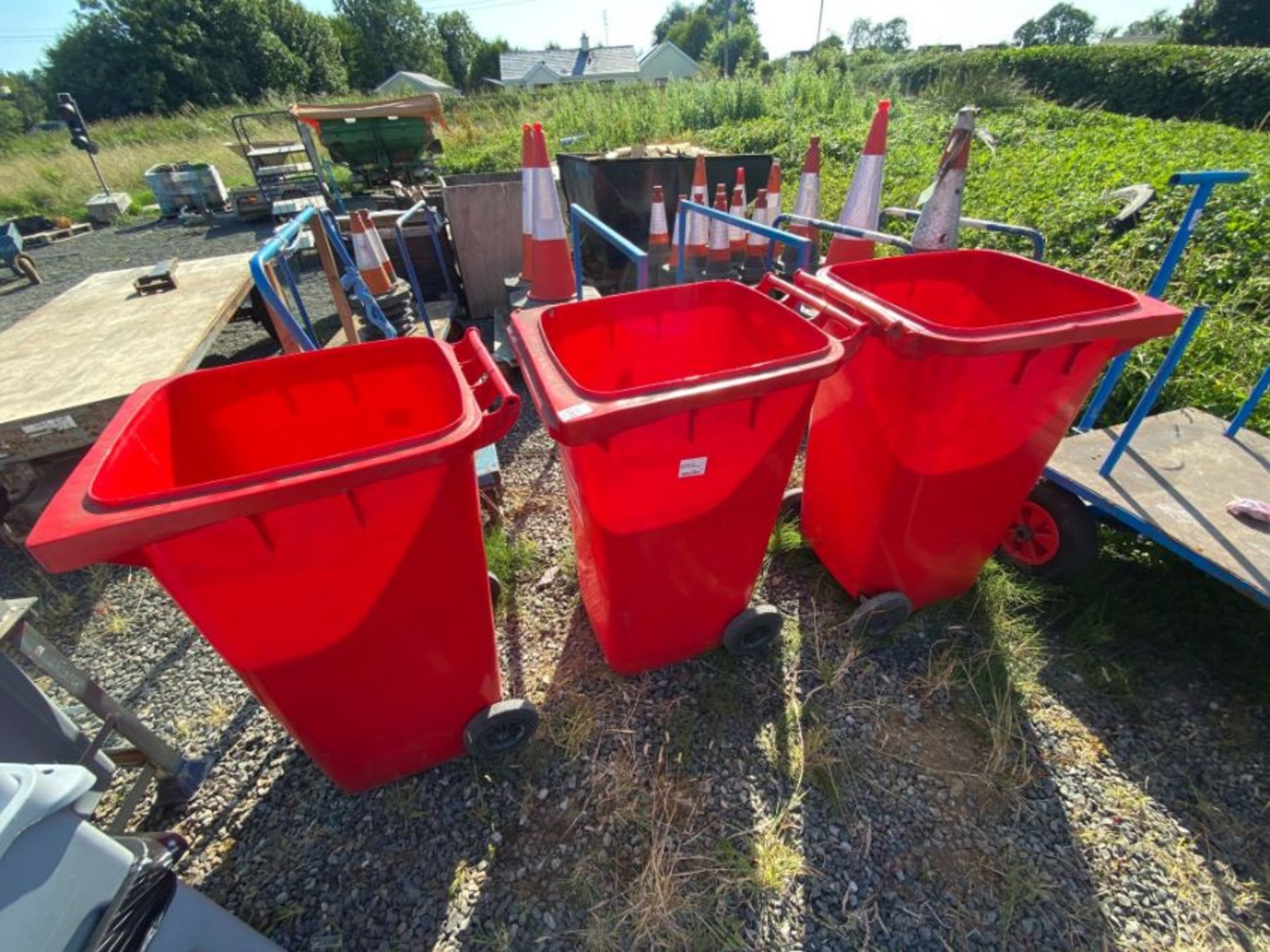 3 X WHEELIE BINS WITH NO LIDS (HAMMER VAT ON THIS ITEM)