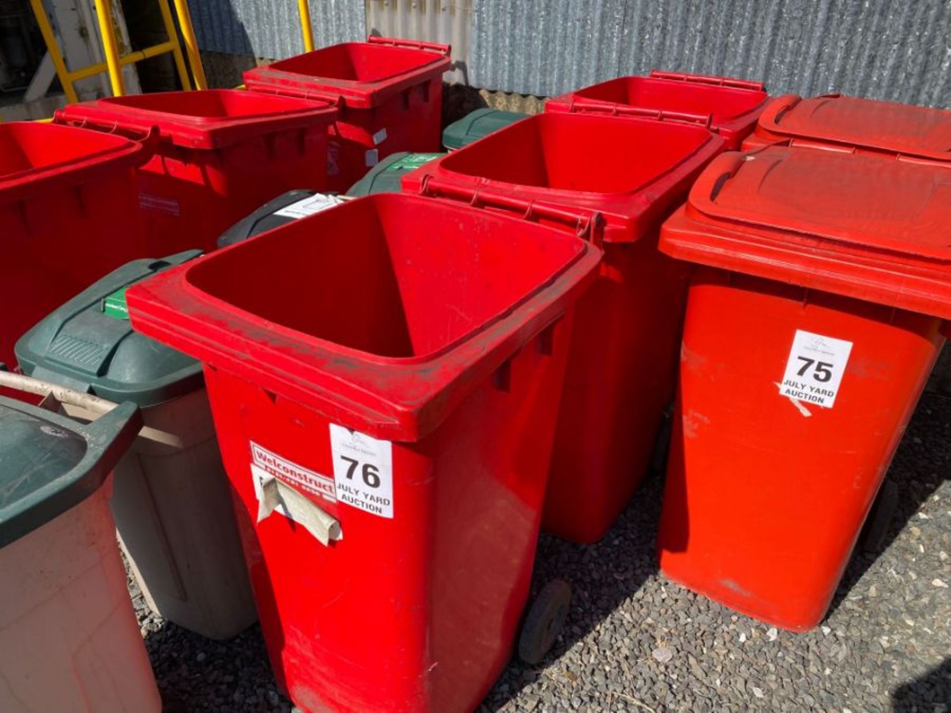 3 X RED WHEELIE BINS (NO LIDS) (HAMMER VAT ON THIS ITEM)