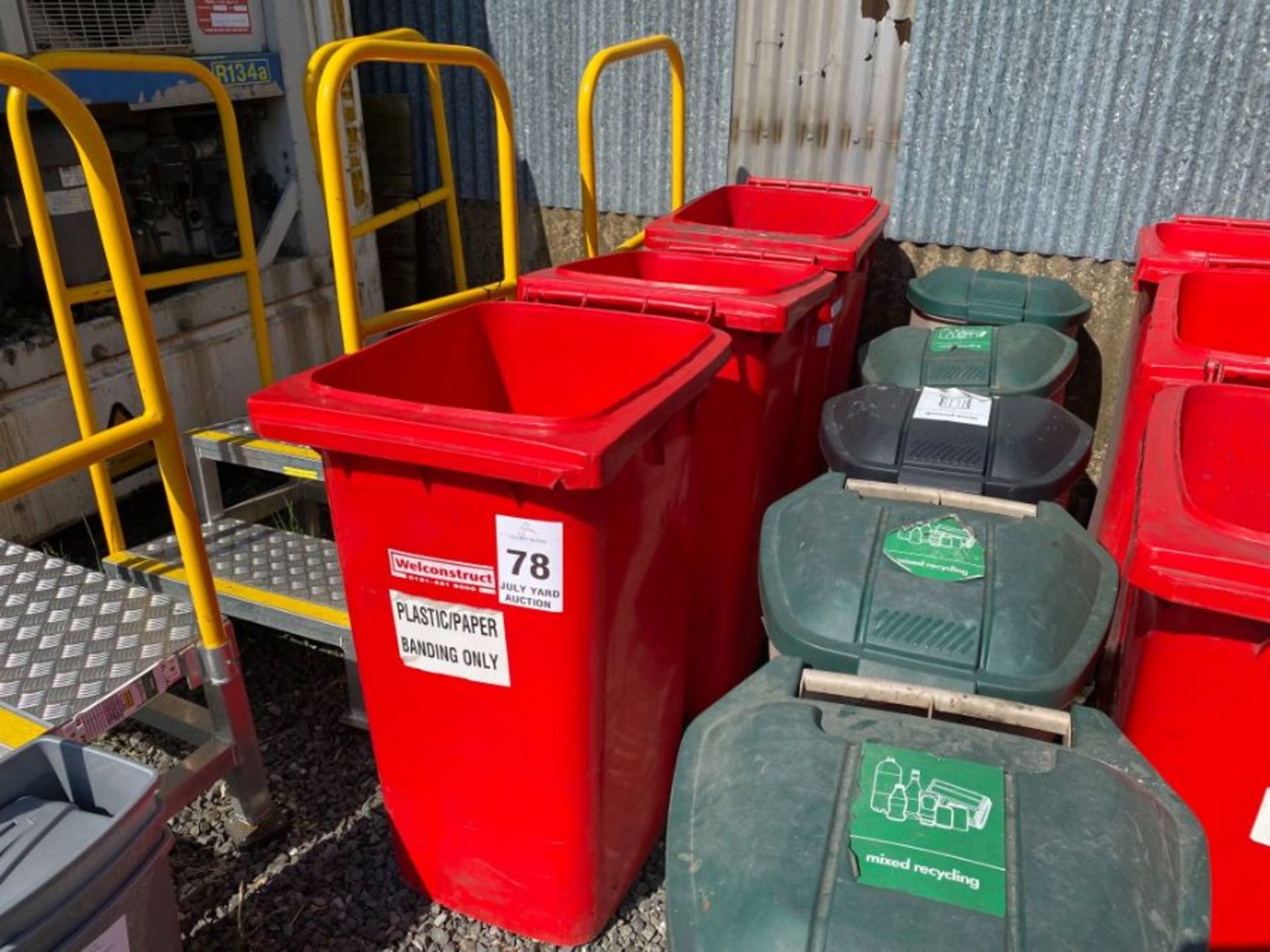 3 X RED WHEELIE BINS (NO LIDS) (HAMMER VAT ON THIS ITEM)