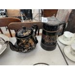 2X BLACK/GOLD TEA & COFFEE JUGS