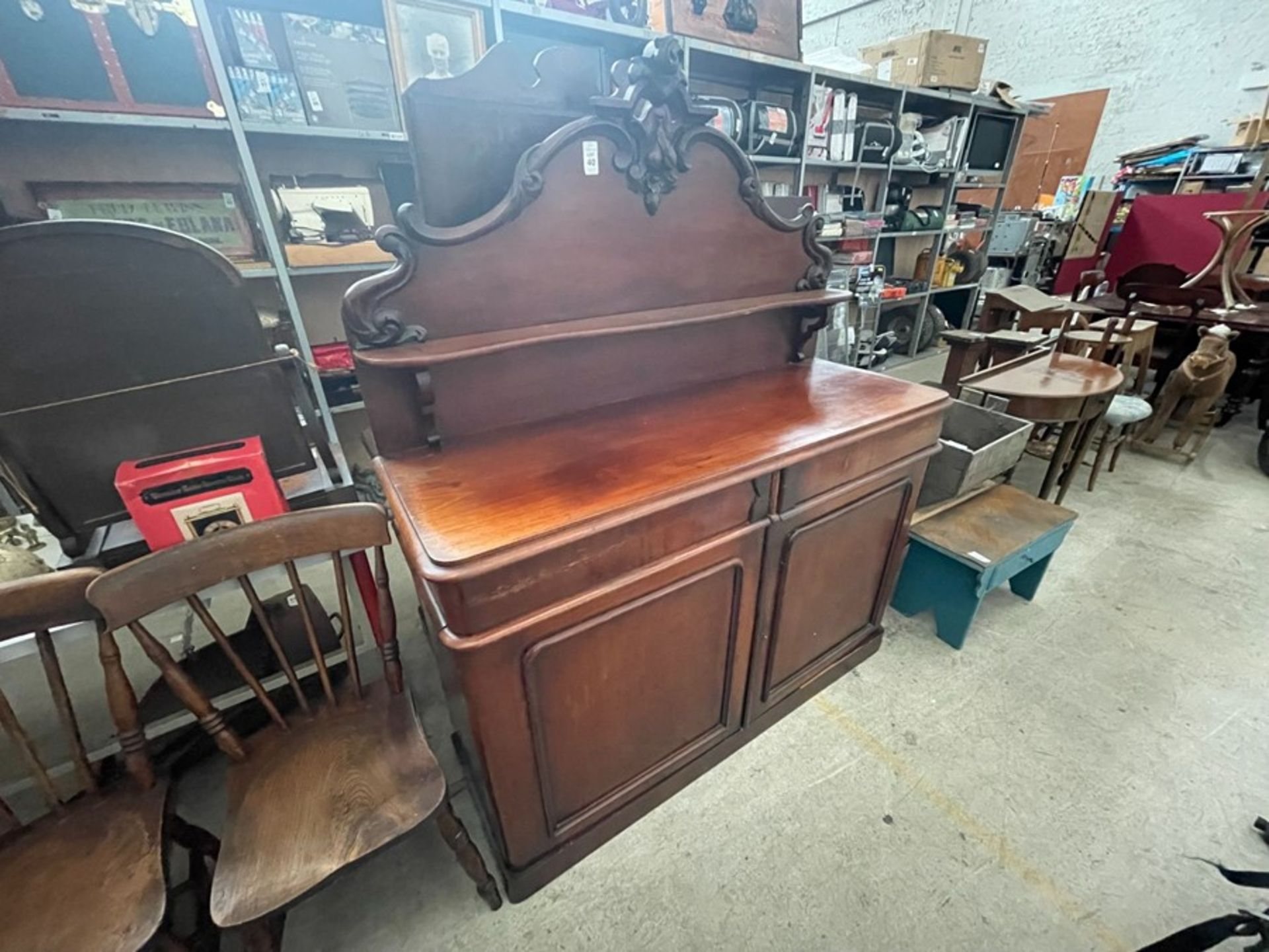 LARGE WOODEN ANTIQUE 2-DRAWER/2-DOOR SIDEBOARD