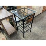 BLACK METAL GLASS TOPPED KITCHEN RACK