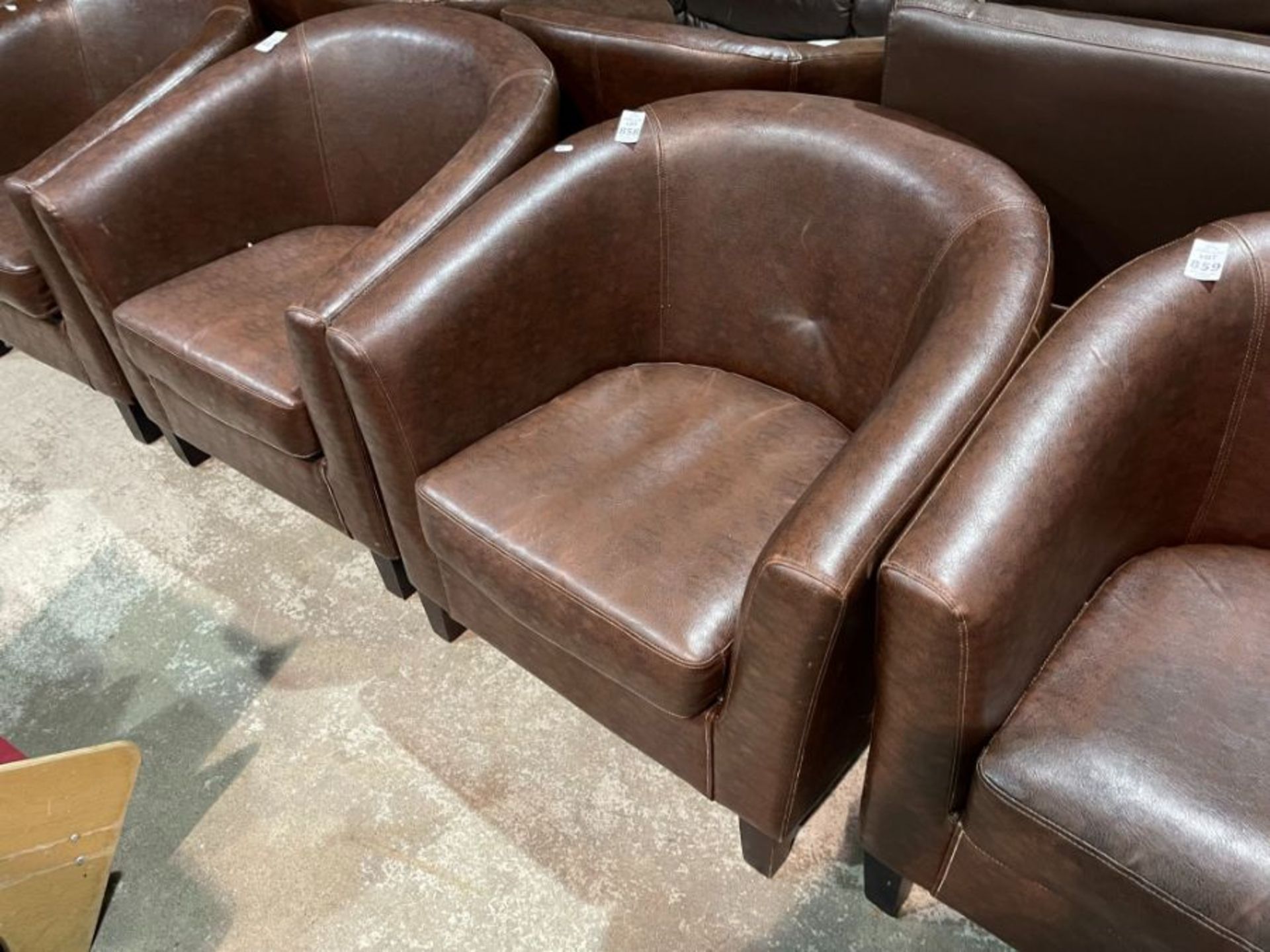 BROWN FAUX LEATHER TUB CHAIR