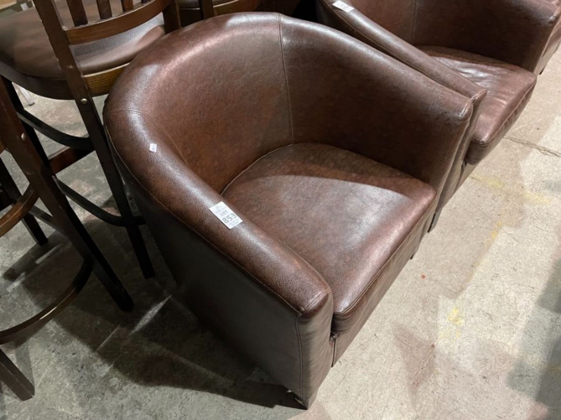 BROWN FAUX LEATHER TUB CHAIR