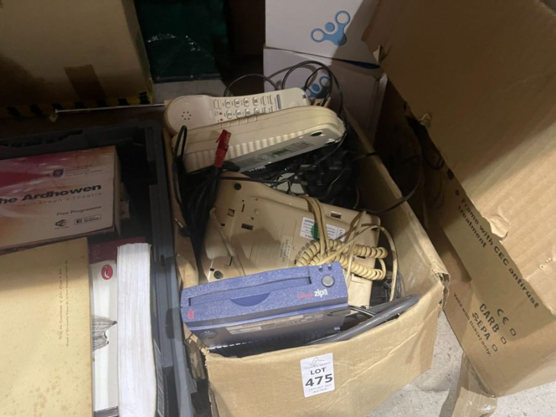 SMALL BOX OF TELEPHONES INC. ZIP DRIVES