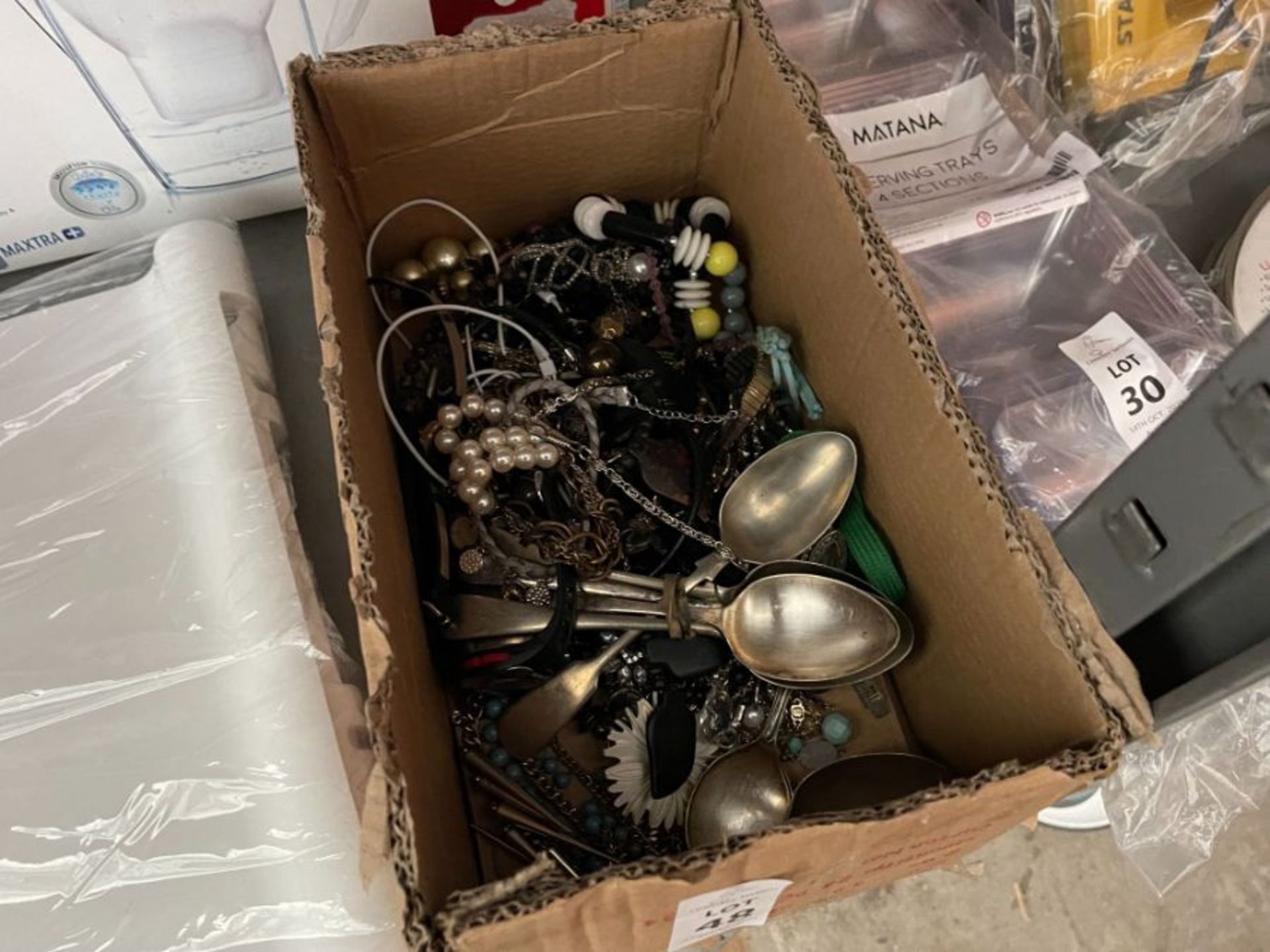 BOX OF COSTUME JEWELLERY ETC.