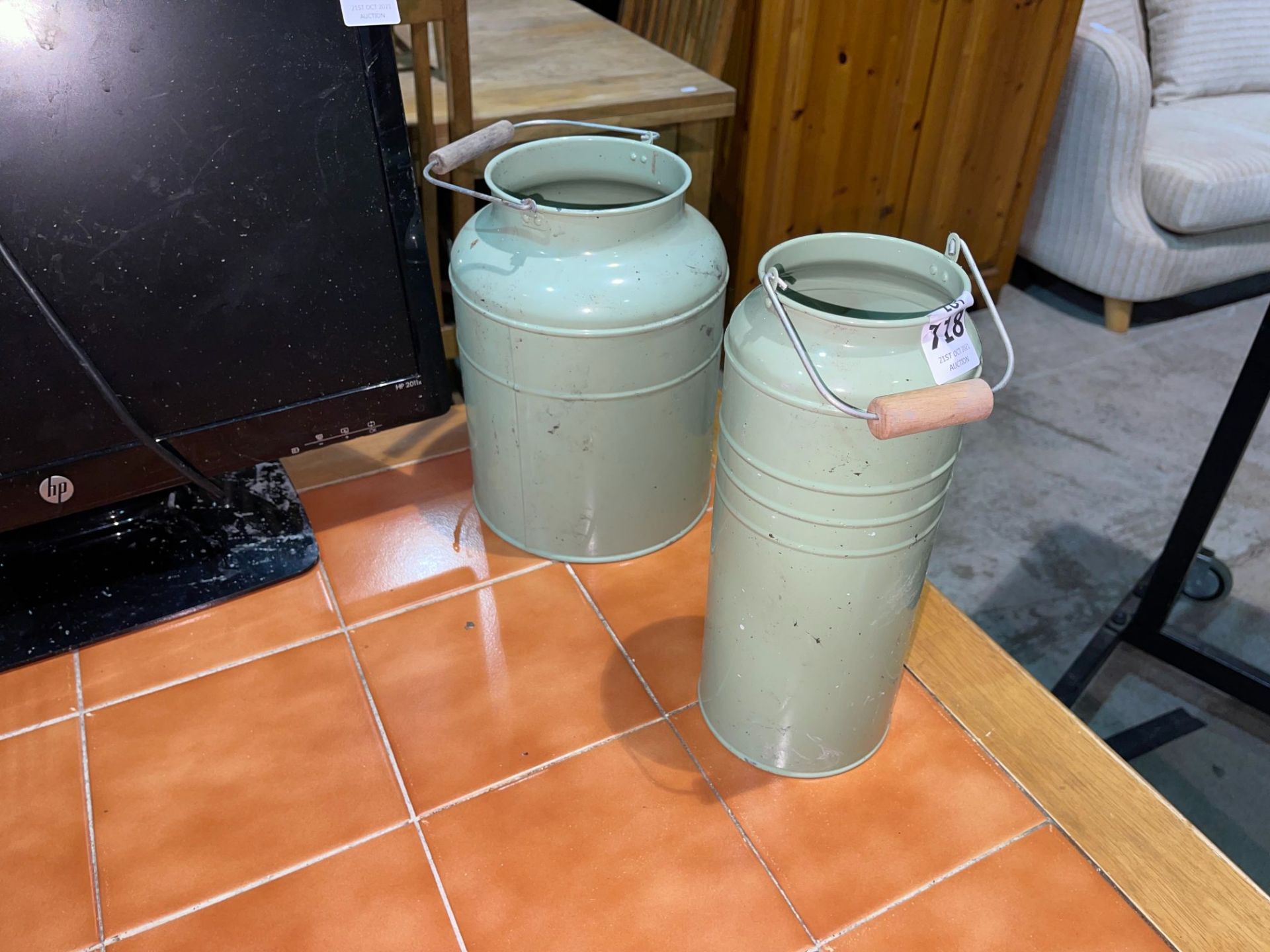 2X GREEN TIN CHURNS