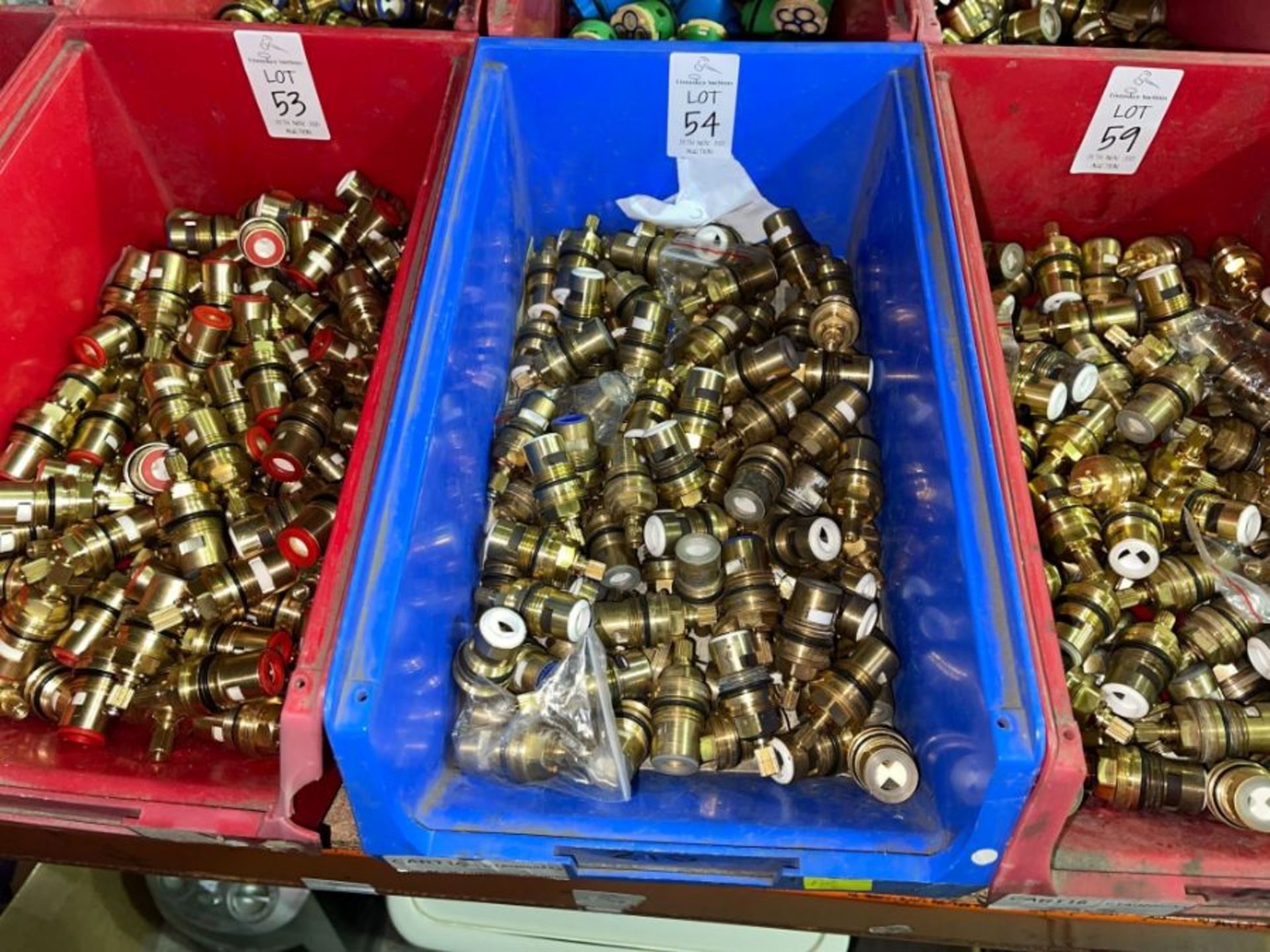 BLUE TUB OF BRASS FITTINGS