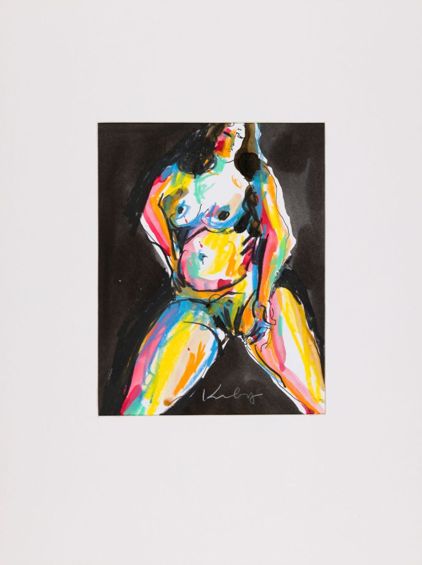 Standing Nude in Color in front of a Black Background, around 1991 Mixed technique (felt pen, - Image 2 of 3