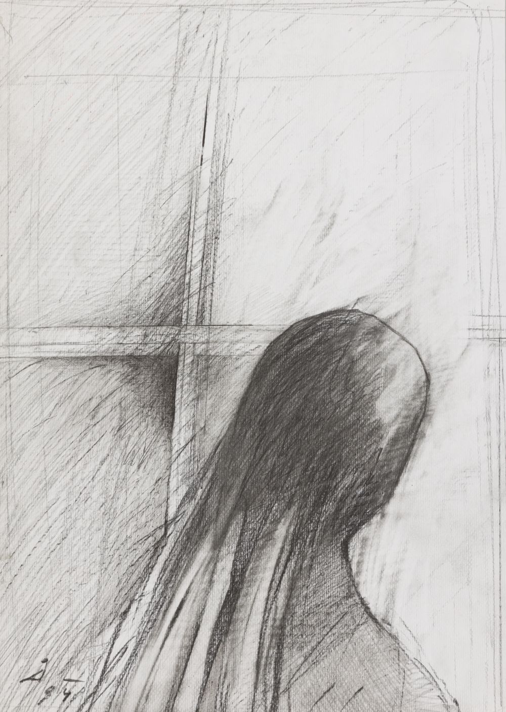 Woman at the Window, (19)94 Graphite on paper Signed and dated lower left 16,9 x 12 in
