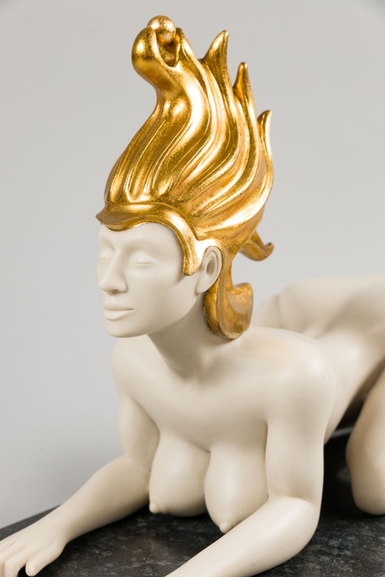 Viennese Sphinx Polymeric art casting, partly gilded on granite-pedestal Signed and numbered: 9/ - Image 10 of 12