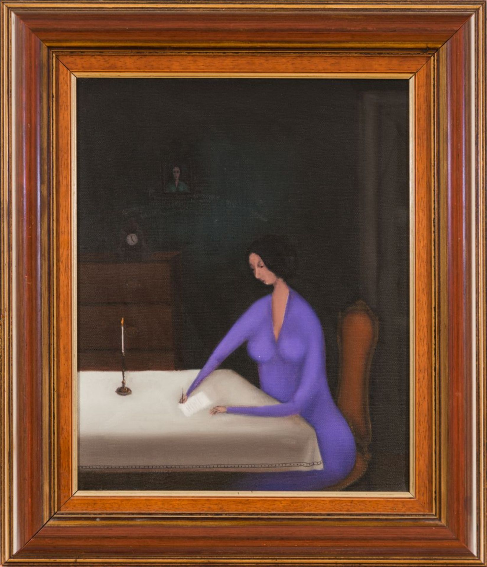Writing Lady Oil on canvas 16,3 x 13,2 in framed - Image 2 of 3