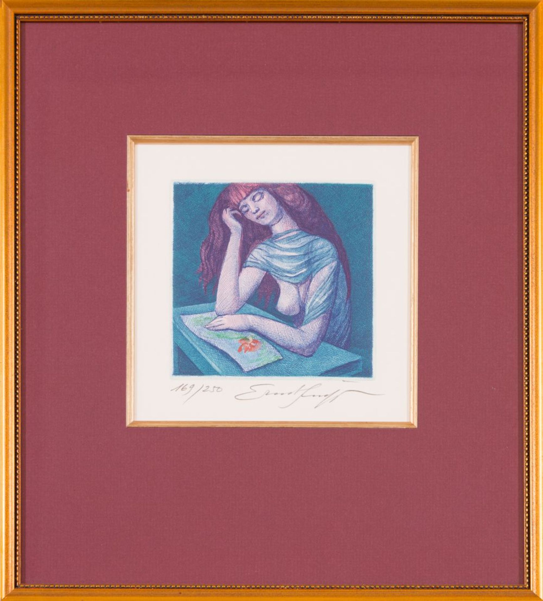 The Love-Letter Colored etching, partly by hand Signed and numbered: 169/250 Sheet Size: 12,8 x 11,8 - Image 2 of 4