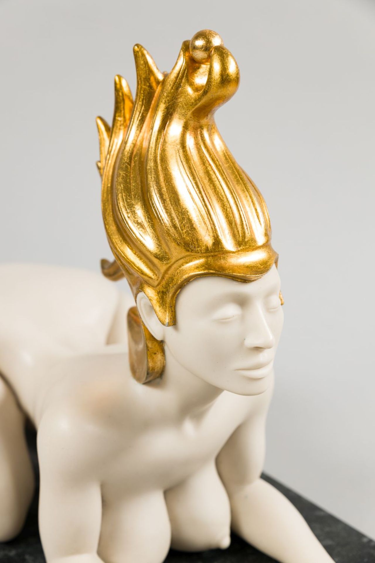 Viennese Sphinx Polymeric art casting, partly gilded on granite-pedestal Signed and numbered: 9/ - Image 2 of 12