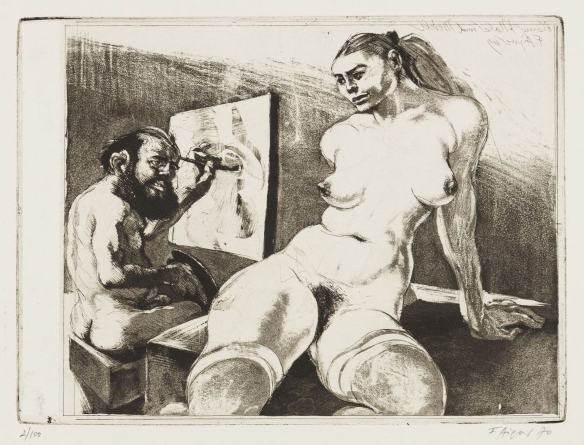 Little Painter and Model from the Beauty and Beast series, 1970 Aquatint etching Signed and dated