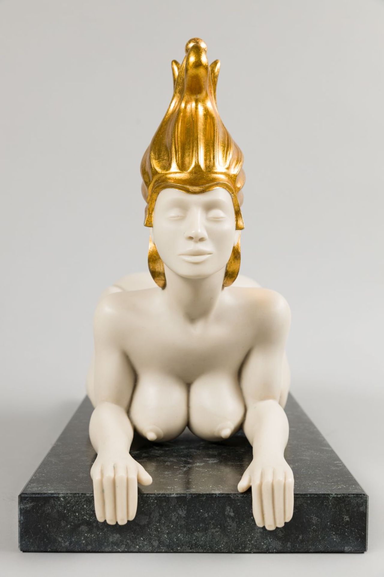 Viennese Sphinx Polymeric art casting, partly gilded on granite-pedestal Signed and numbered: 9/ - Image 11 of 12