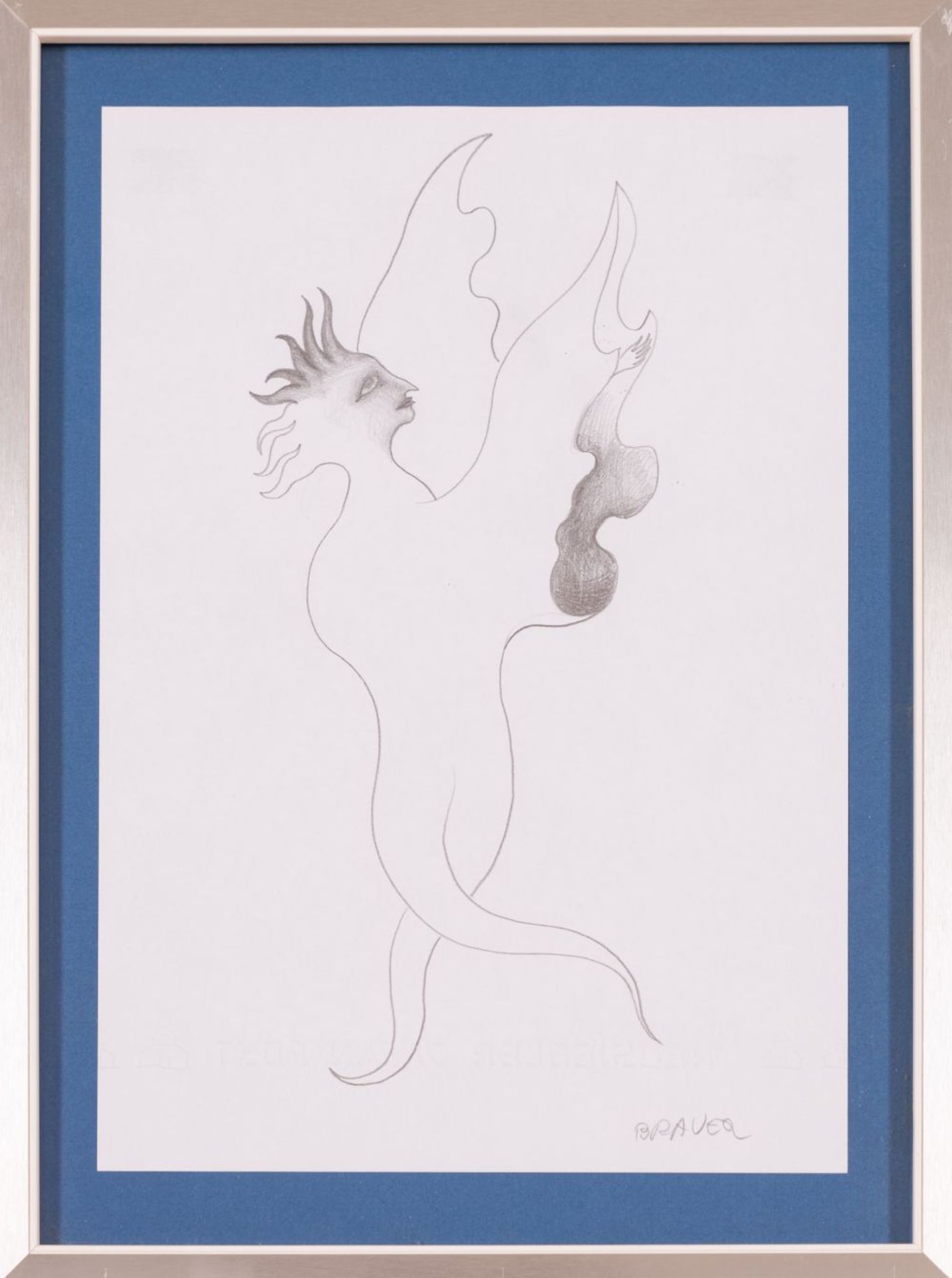 Angel Pencil on paper Signed lower right Passepartout Outcut unopened: 11,7 x 8,2 in framed - Image 2 of 4