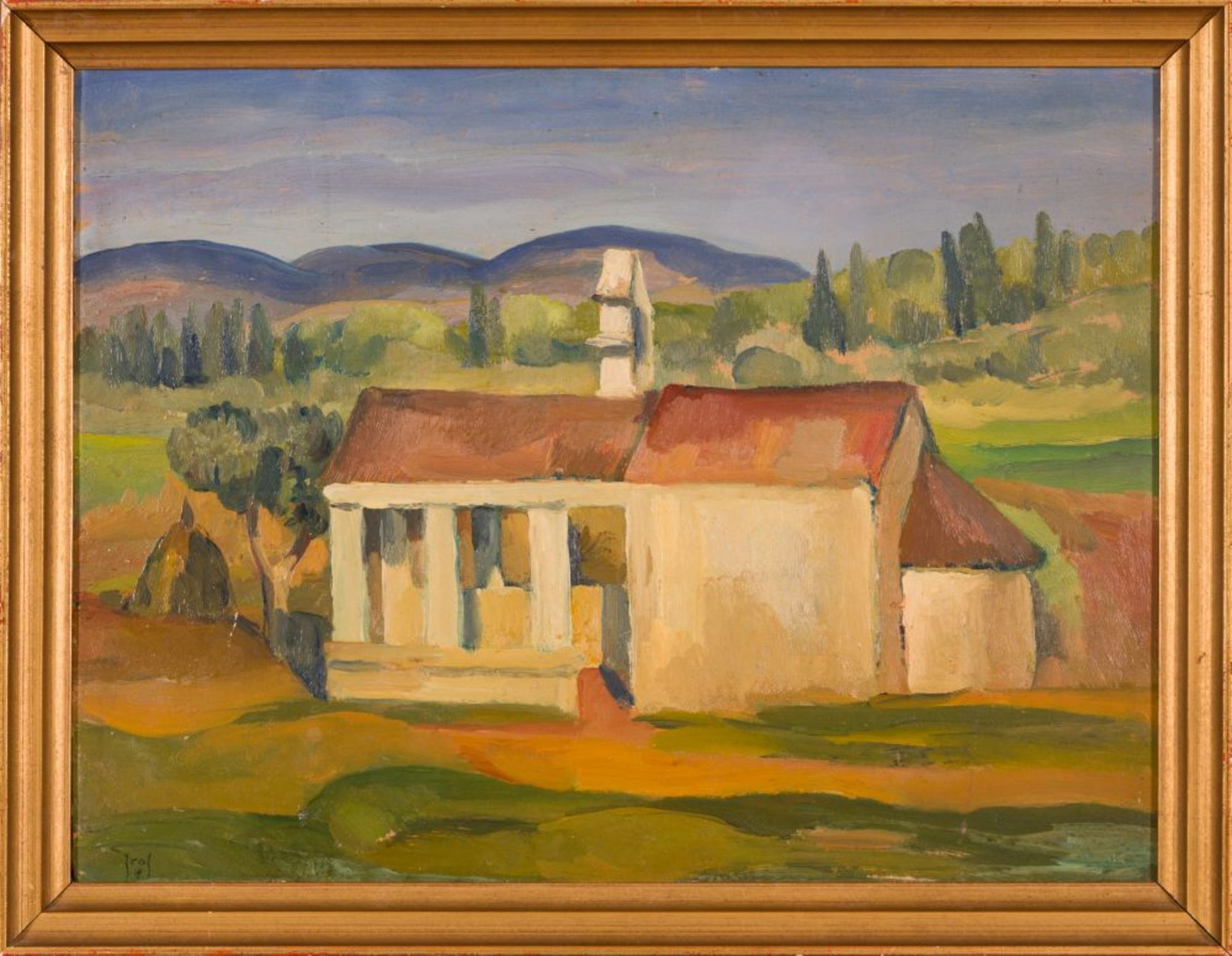 Church near Rovigno in Istria Oil on board Monogrammed lower left 11,5 x 15,5 in framed Labeled on - Image 2 of 4