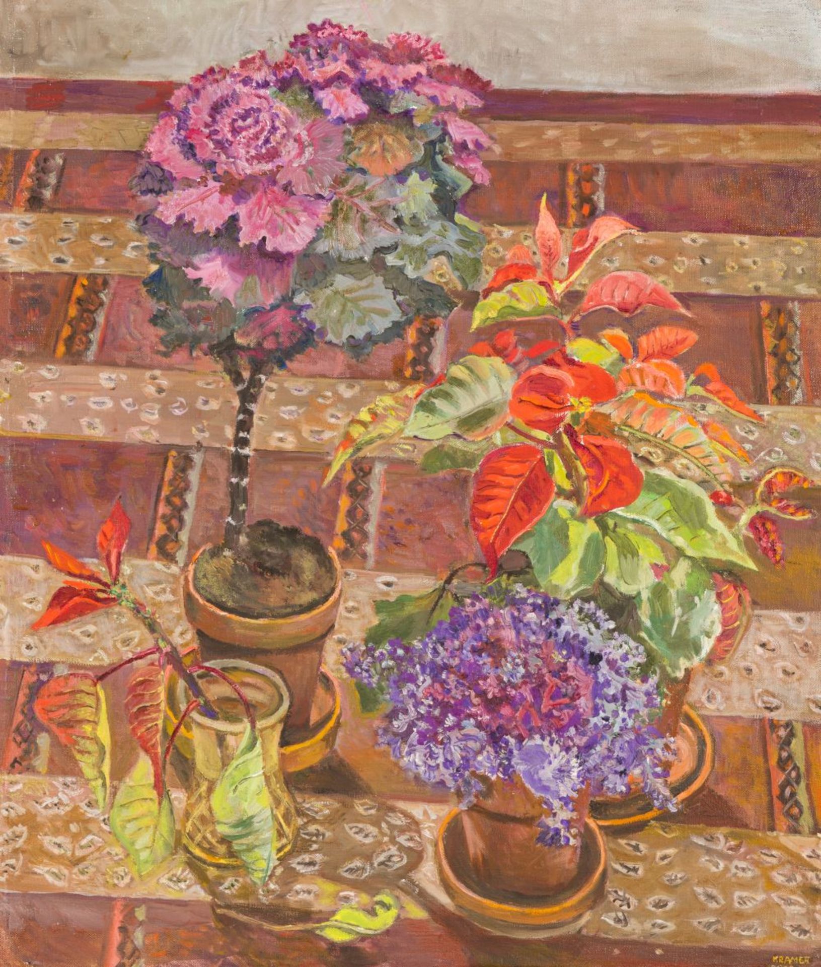 Still Life with Poinsettia and Potted Plants, 2002 Oil on canvas Signed and dated lower right 26 x