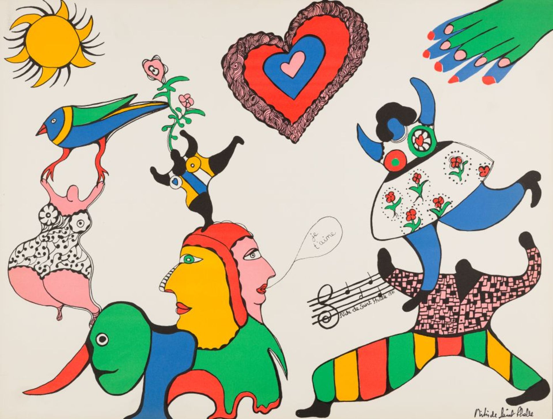 Je t'aime, 1971 Colored Lithograph Signed and dated in the stone 19,3 x 25,2 in