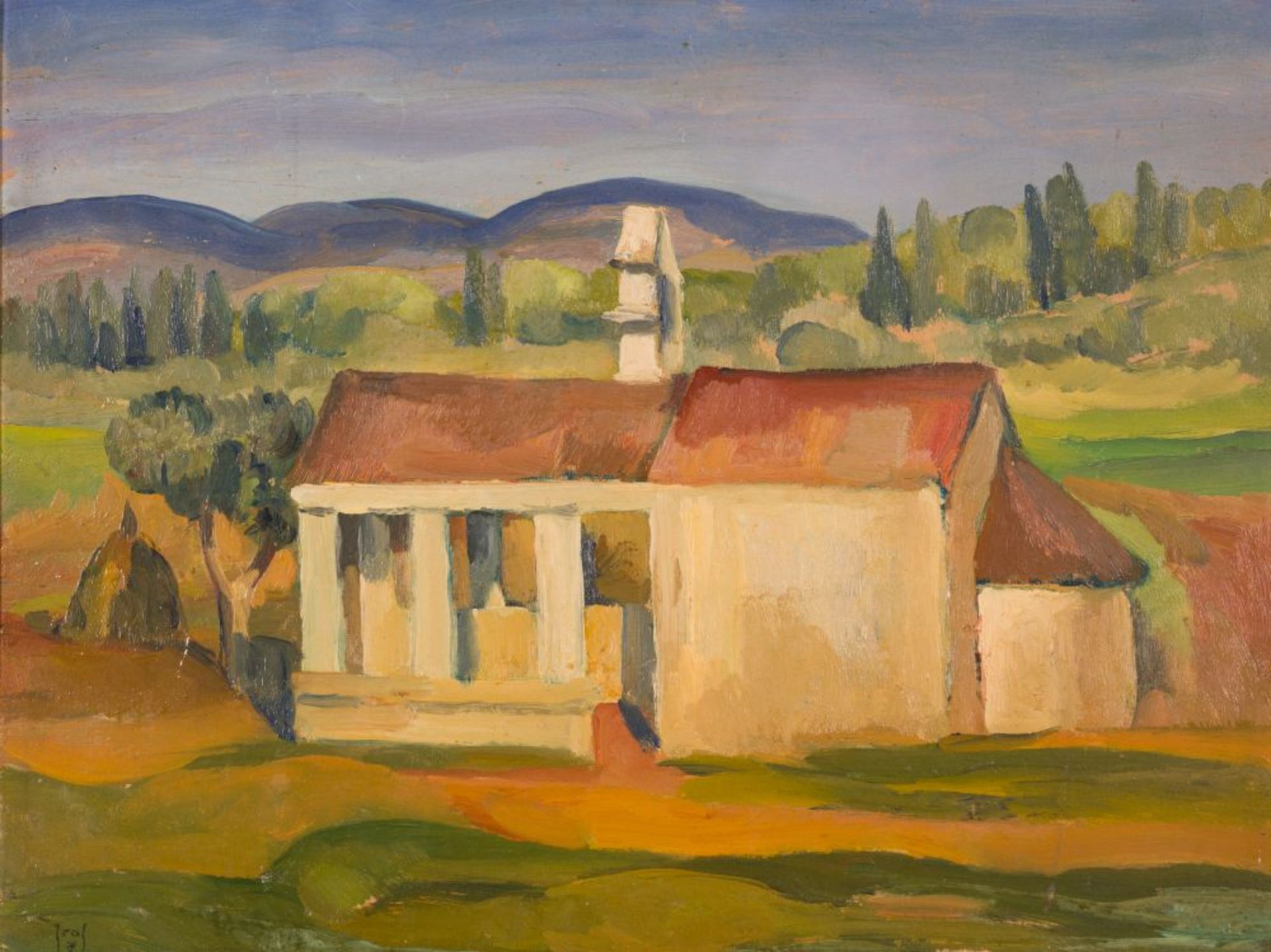 Church near Rovigno in Istria Oil on board Monogrammed lower left 11,5 x 15,5 in framed Labeled on