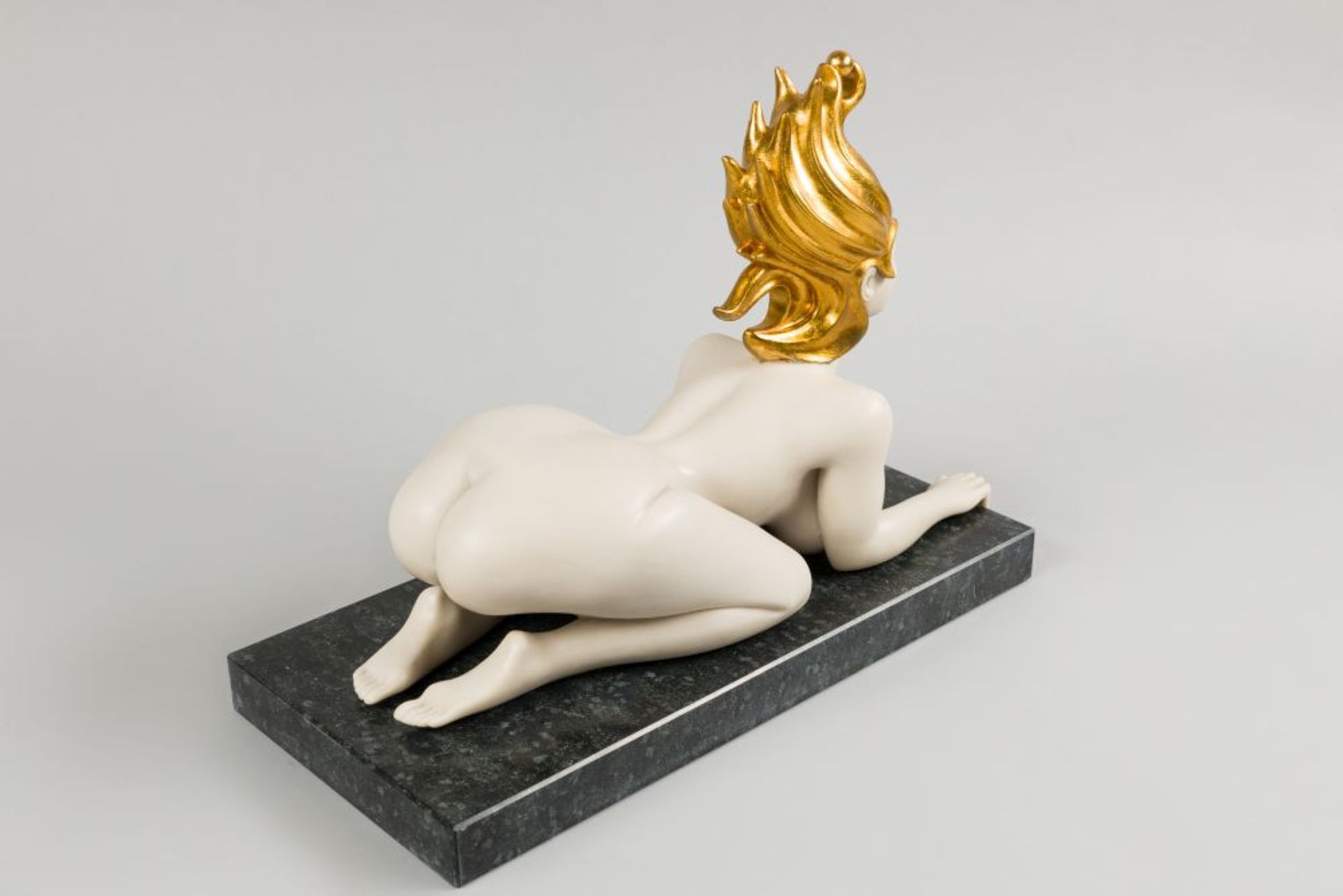 Viennese Sphinx Polymeric art casting, partly gilded on granite-pedestal Signed and numbered: 9/ - Image 5 of 12