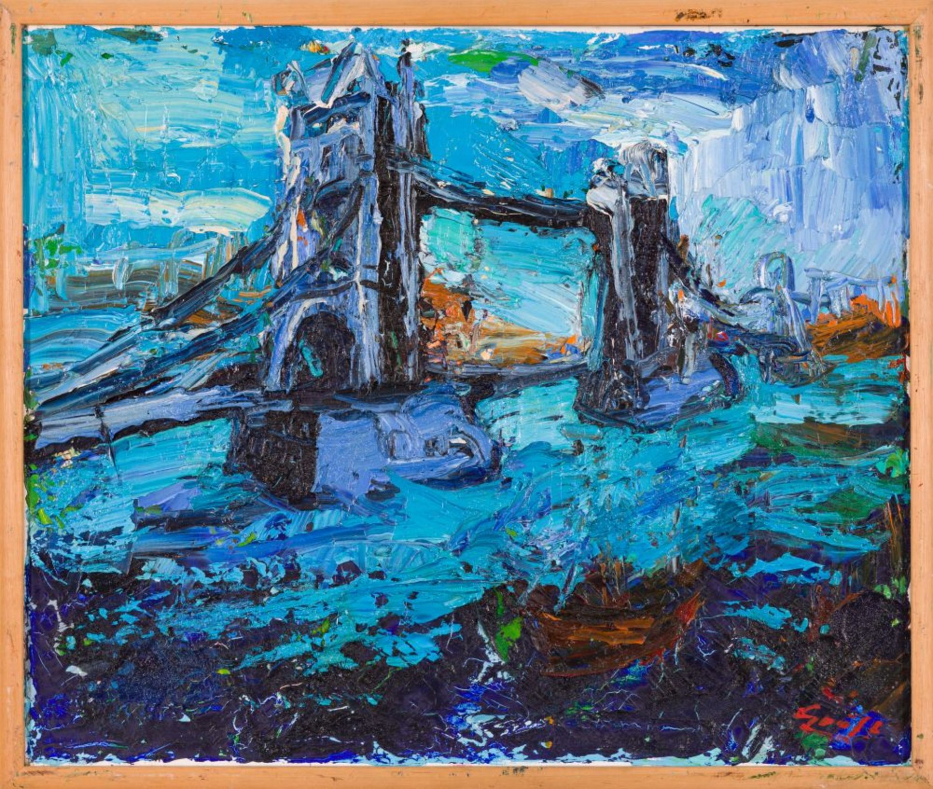 Tower Bridge, 2000 Oil on canvas Signed lower right and verso signed, dated and with dedication 19,7 - Image 2 of 4