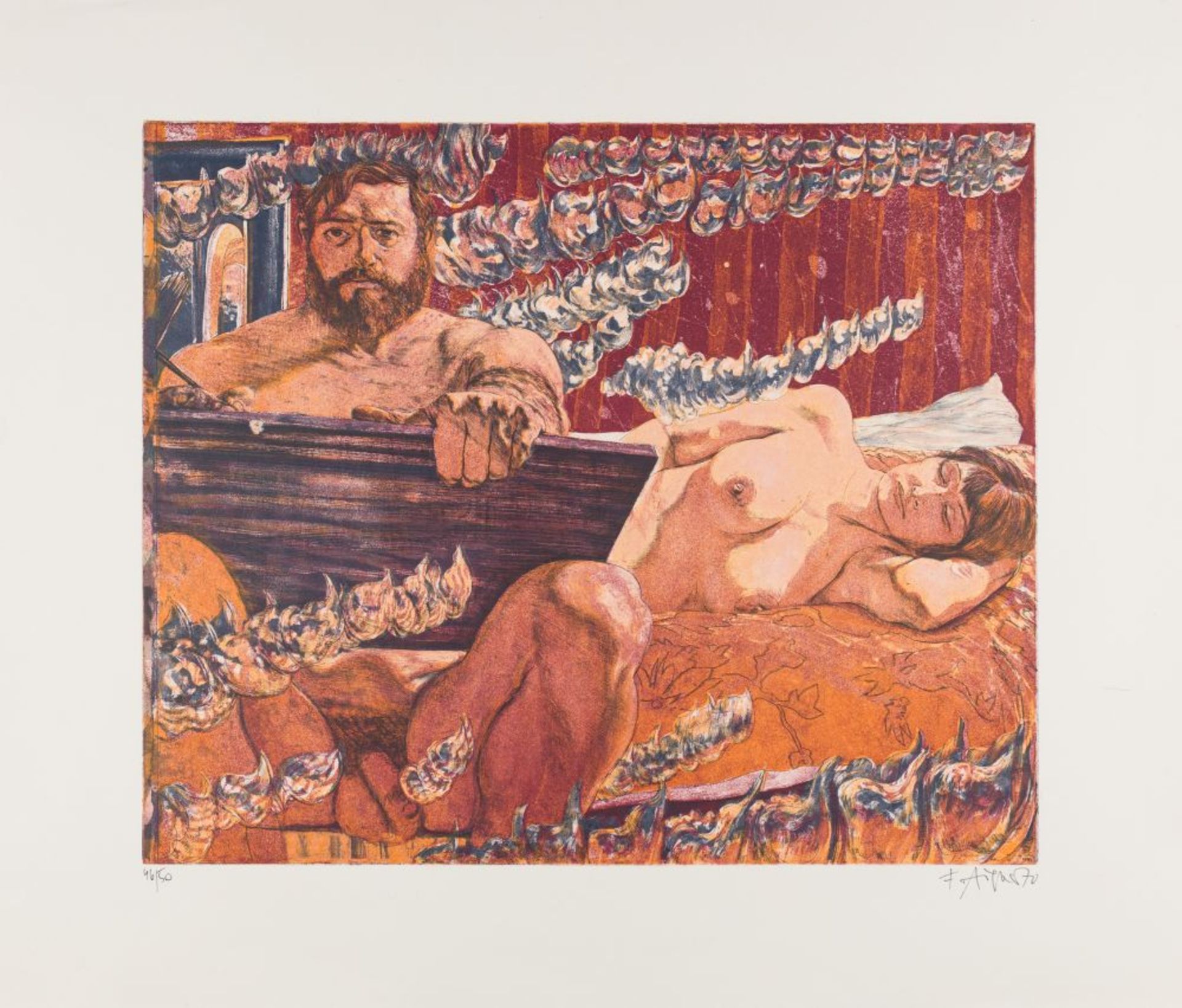 Self-portrait with Helga, 1970 Colored aquatint etching Signed and dated lower right, numbered lower - Image 2 of 4