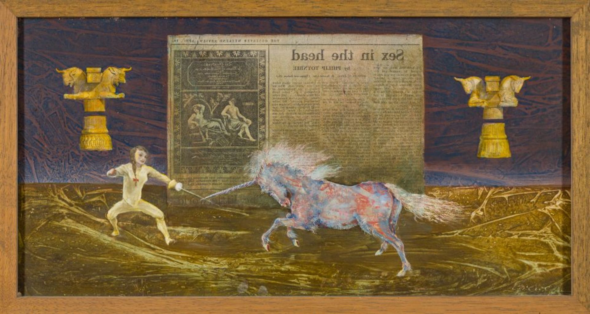 Fencing Bout with a Unicorn, 1965 Mixed Media on Plate, Miroitage Signed and dated lower right as - Image 2 of 5