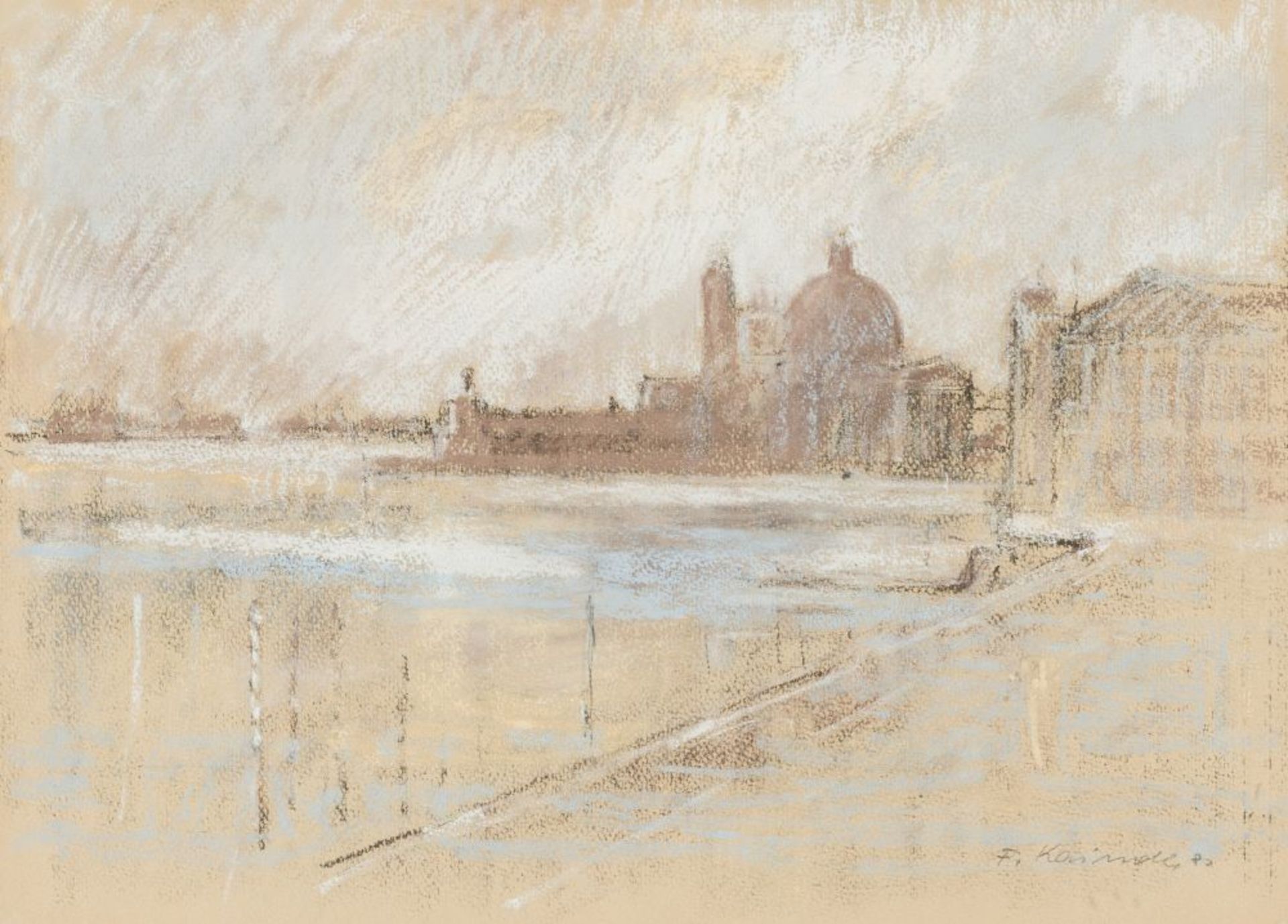 View on Venice, (19)81 Soft Pastels on Paper Signed and dated lower right Sheet Dimensions: 12 x