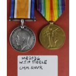 BWM & Victory Medal named (MB. 2036 W T H Tibble C.M.M. RNVR). Born Fulham. With research. (2)