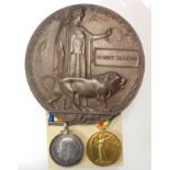 BWM & Victory Medal + Death Plaque to 4818 Pte Robert Duncan R.Highrs. Died of Wounds 14th Dec