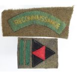 Badge Third Division battle dress patch and a possibly related Recce Corps shoulder title