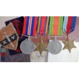 WW2 medal group with 1939-45 star, Burma star, Defence and War medals with selection of original