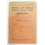 RAF Training Transfer Card 'Observers'. Named to Cadet J A Yaldon 10/5/1918.