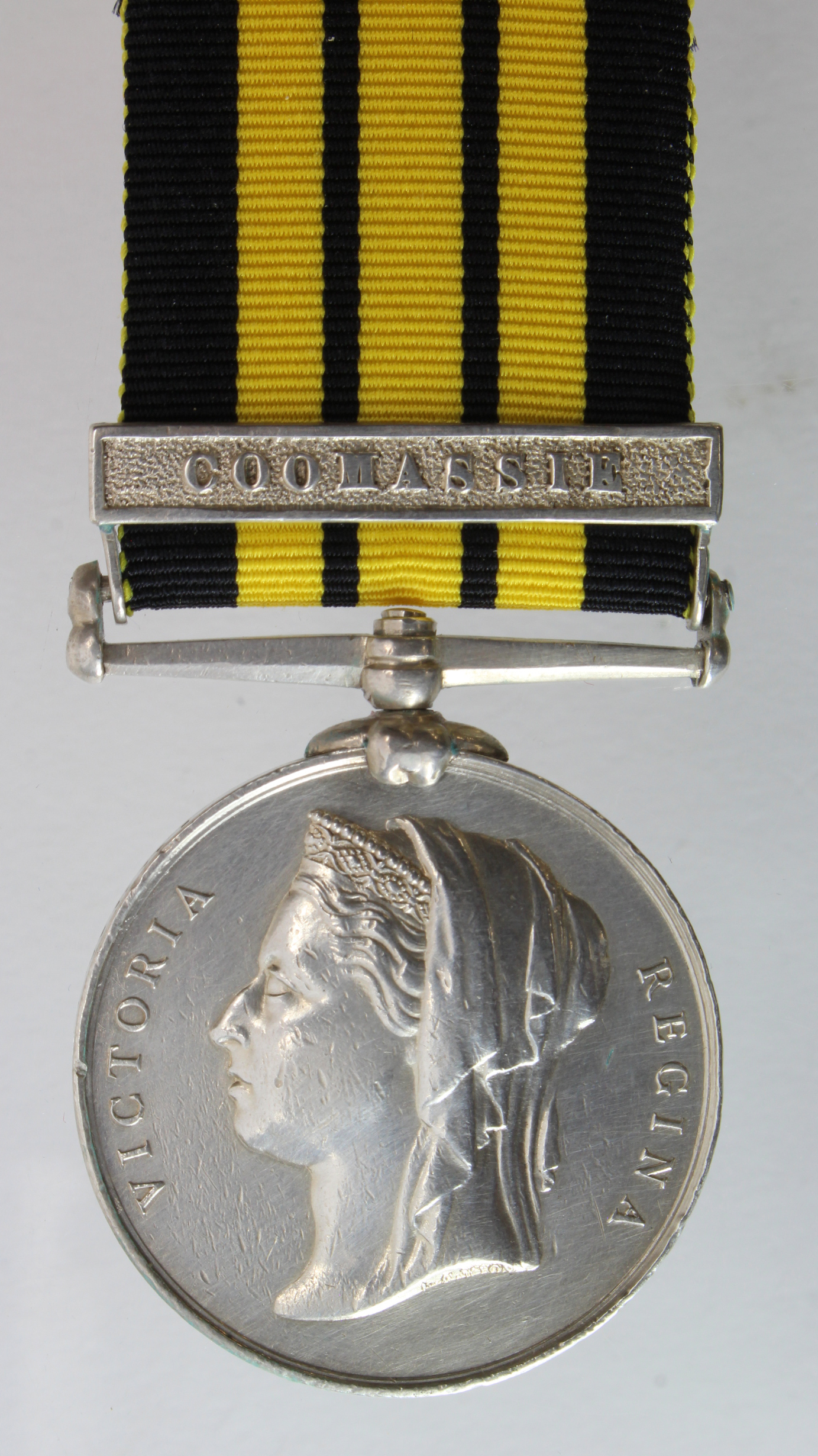 Ashantee Medal 1874 with Coomassie clasp, named 1690 Serjt J Campbell, 42nd Highrs 1873-4. Born St