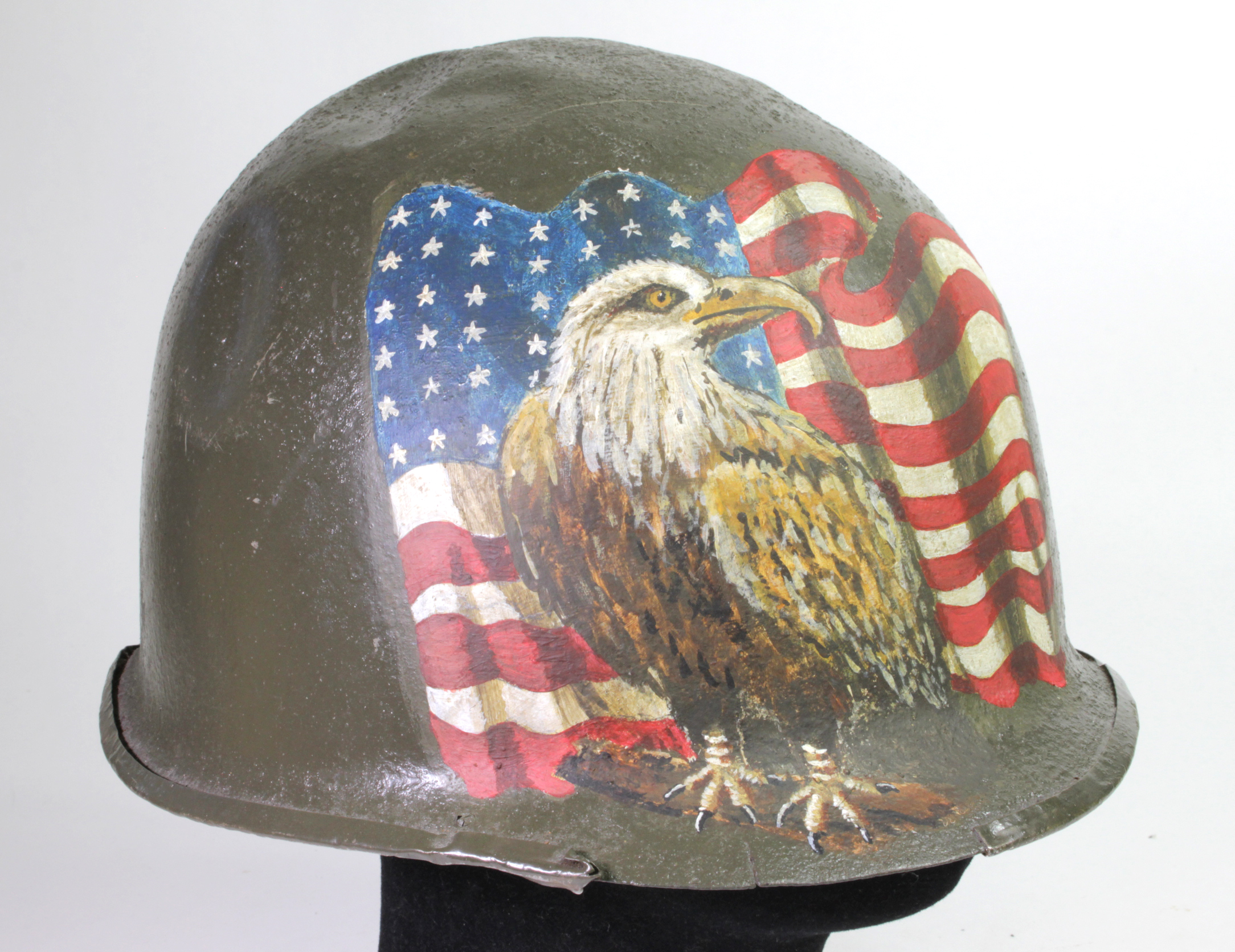 WW2 US M1 Helmet with Post War Memorial Painting.