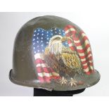 WW2 US M1 Helmet with Post War Memorial Painting.