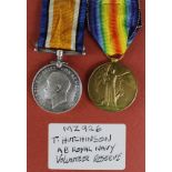 BWM & Victory Medal named (M.Z.926 T Hutchinson AB RNVR). With research. (2)