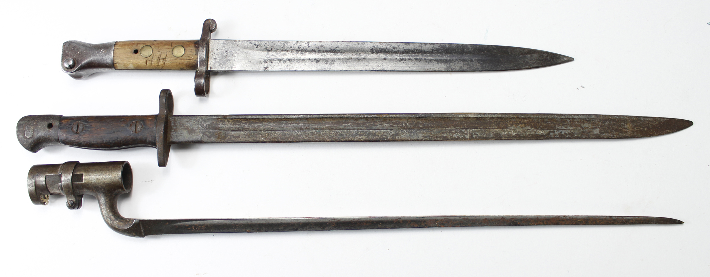 Bayonets: British Bayonets without scabbards. 1) PO7 by Wilkinson dated 11.17 (Nov: 1917). 2)