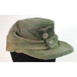German Waffen SS M43 Forage cap, service wear, feint maker & size stamps remain to interior