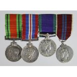 Miniature medal group mounted as worn Defence Medal, War Medal, CSM QE2, 1953 Coronation Medal. (4)