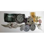 German medals and badges including, Luftschutz medal, officers cockade army breast eagles, two hat