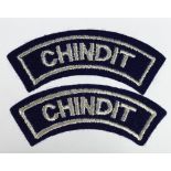 Cloth Badges: Chindit - 3rd Indian Division Pair of WW2 embroidered felt shoulder title badges in