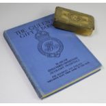 1914 brass Princess Mary gift tin with Queens WW1 gift book etc.