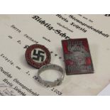 German WW2 award document to Gerhard Siewerth with NSDAP party badge, German ring with cross to