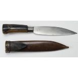 German Nazi youth knife in leather scabbard. Blade maker marked 'Toko Rotterdam', scabbard